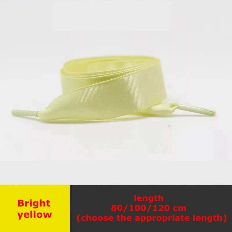 Bright yellow 1 пара атласной ленты шелковая обувь шнурки для отдыха на открытом воздухе шнурки белые женские романтические модные шнурки 80 см/100 см/120 см - Цвет: Bright yellow