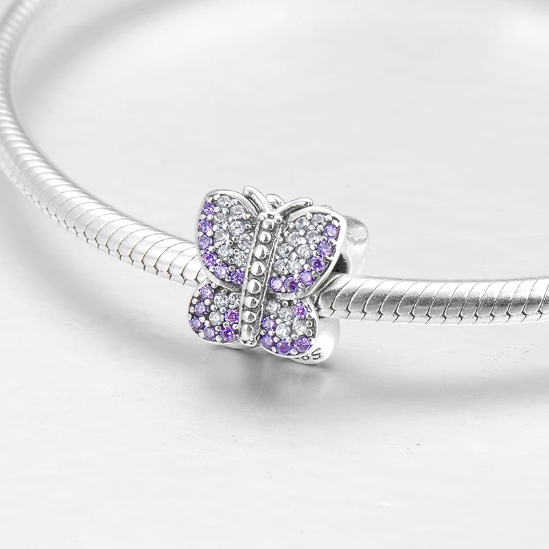 Красивая бабочка серебро 925 пробы Модные фиолетовые бусины CZ ювелирное изделие
