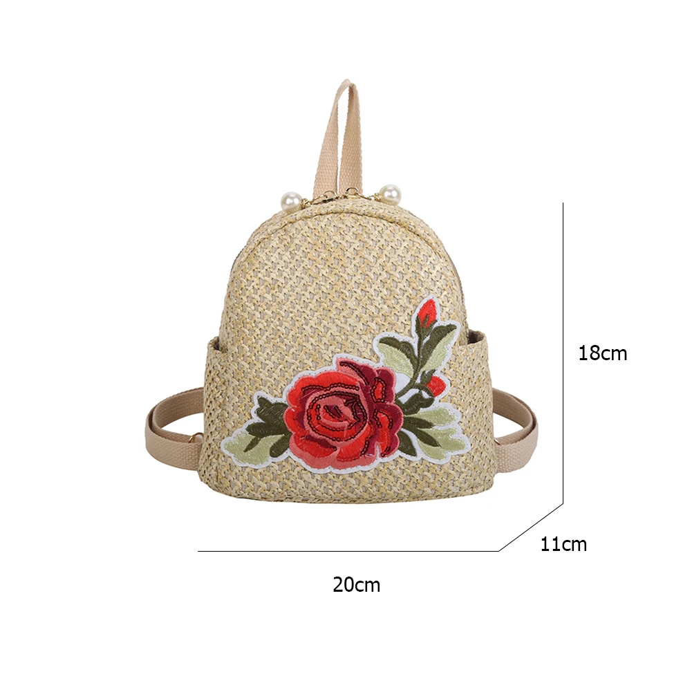 

2021 Fashion Women Straw Backpack Rose Flower Print Woven Shoulder Bag Female Summer Beach Small Backpack Girls School Bags