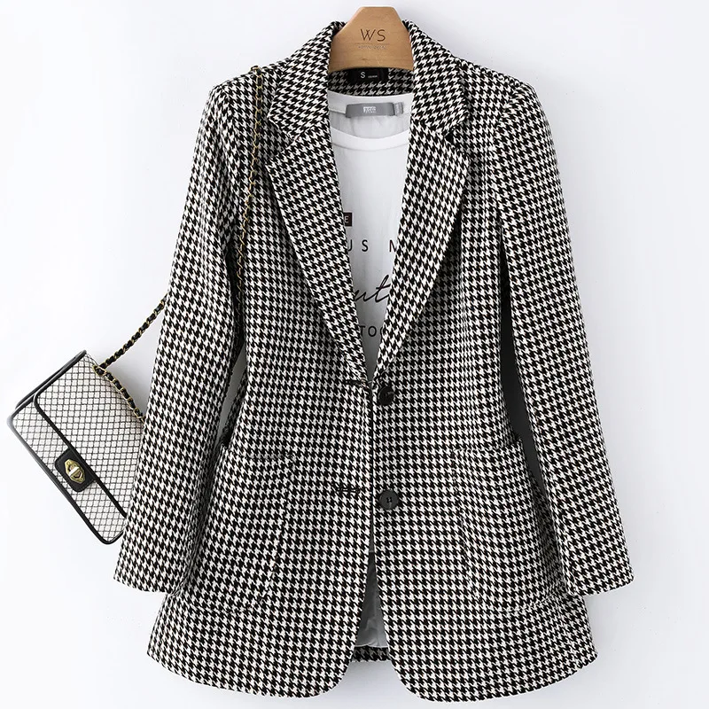 

Spring Houndstooth Suit Jacket Female Nice Pop Spring Autumn Retro Plaid Blazers Suit Korean Top Women Jackets Coats D451