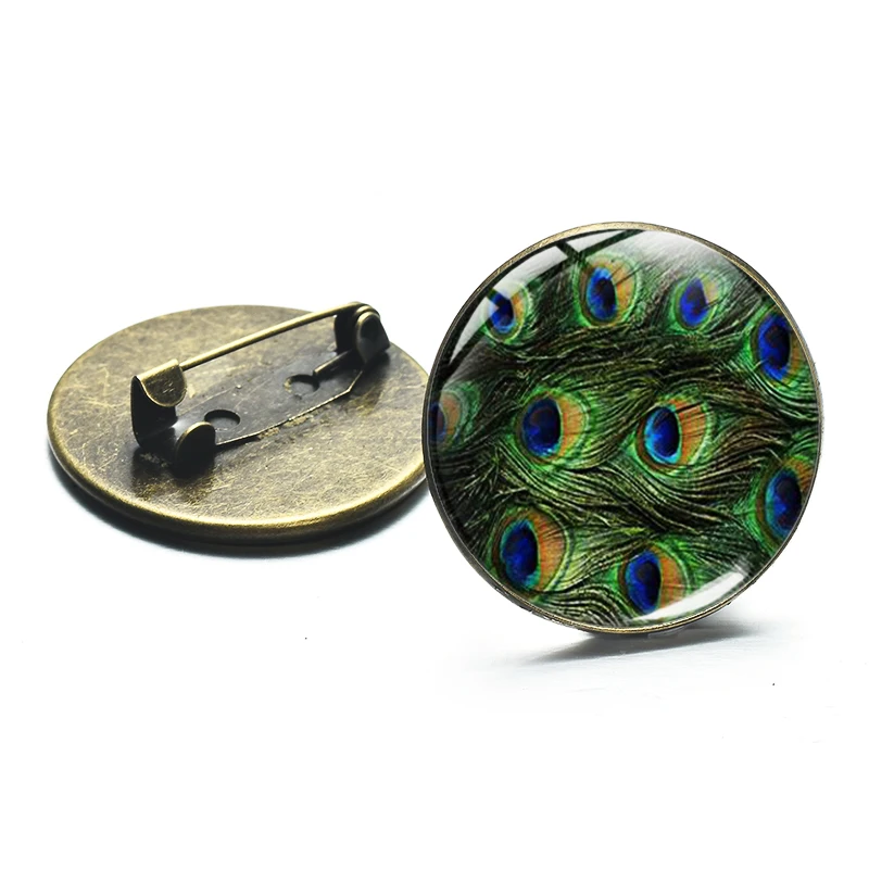SIAN Newest Peacock Feathers Brooch Beautiful Green Feather Glass Gem Charm Bronze Silver Color Clothes Pins Metal Ethnic Style | Украшения
