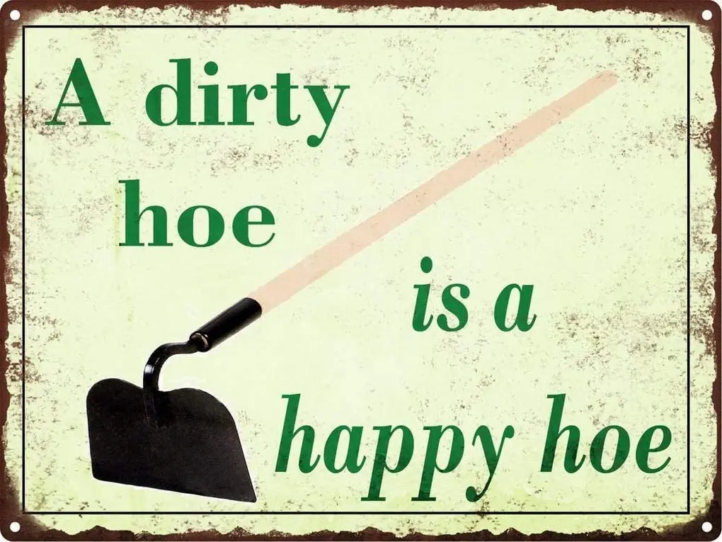 

Kalynvi Dirty Hoe Happy Hoe Metal Signs DecorativeRusty Look Rustic Garden Funny Vintage 12x12 Inch