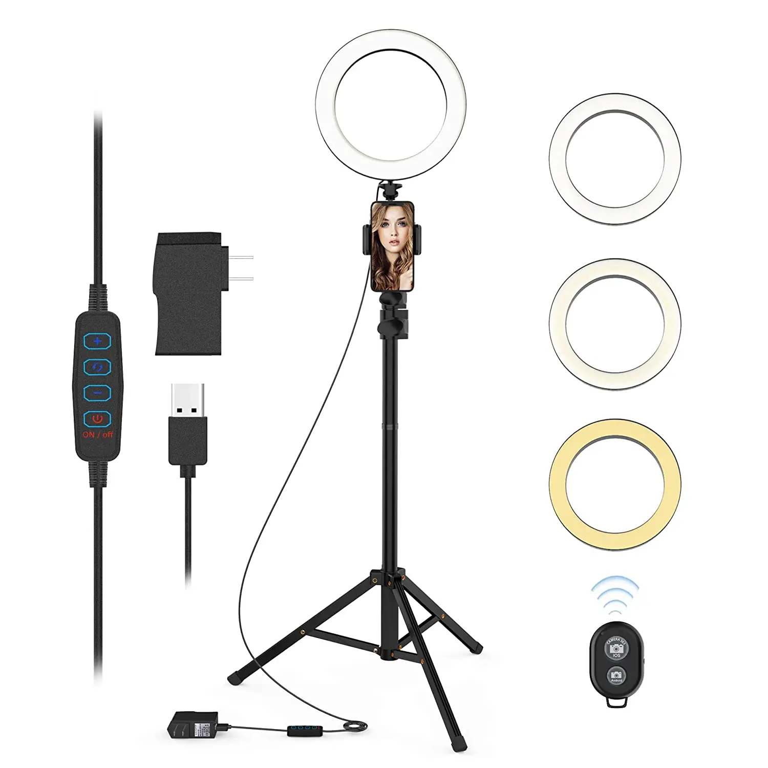 

6" Selfie LED Ring Light with Adjustable Tripod Stand,LED Ring Lamp for Photography, Makeup, Live Steaming, Vlog, YouTube