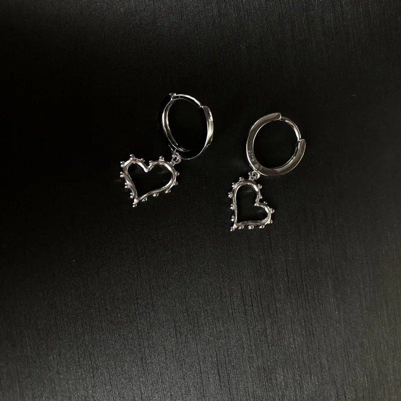 1 pair silver 10mm Серьги из стерлингового серебра 925 пробы, модные, полые, сердце, короткий кулон, висячие серьги, сладкий тренд, женские серебряные серьги для девочек, ювелирные изделия - Окраска металла: 1 pair silver 10mm