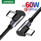 Ugreen 60 Вт PD USB Type C to Type USB C Кабель для Samsung 90 градусов Quick Charge 4.0 Быстрый кабель для Macbook Pro Провод для передачи данных Шнур зарядное устройство