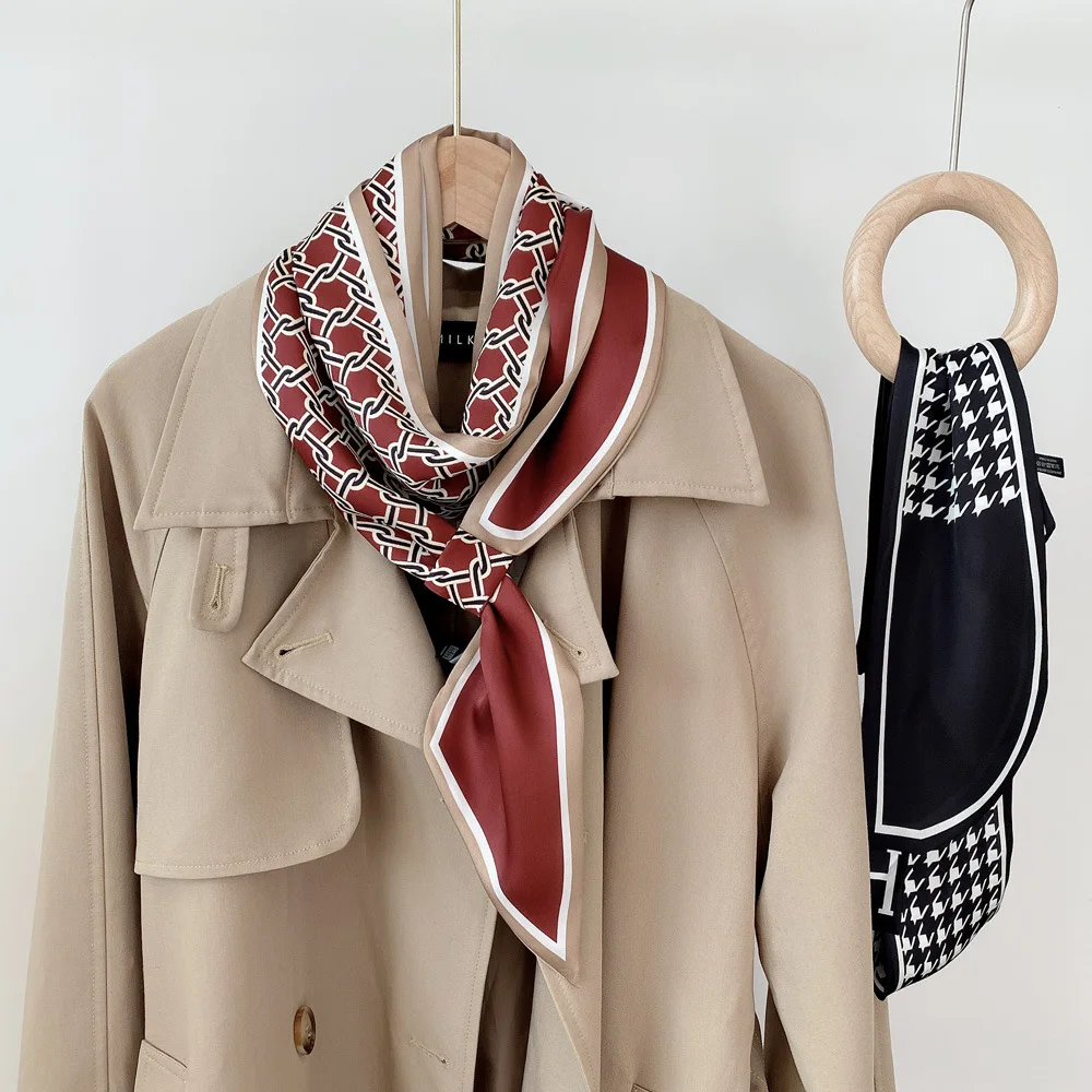

Long Double-sided Strip Thin Narrow Silk Scarf Women's Spring Decoration Ribbon Tied Bag Scarf Belt Fashion