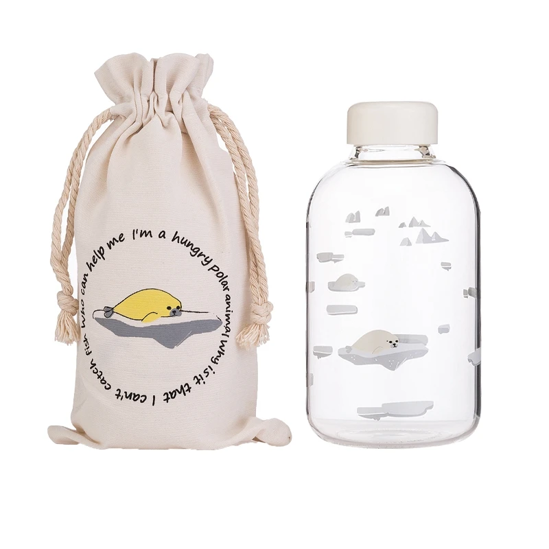 Seal 600ml 1000 мл стеклянная бутылка для воды в виде китов с рукавом, креативные спортивные бутылки, бутылка для кемпинга, посуда для напитков, Прямая поставка - Цвет: Seal 600ml