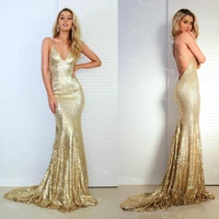 elegant gold sequin mermaid evening dress sexy deep v neck backless formal prom dresses 2021 long party gowns robes de soir%c3%a9e