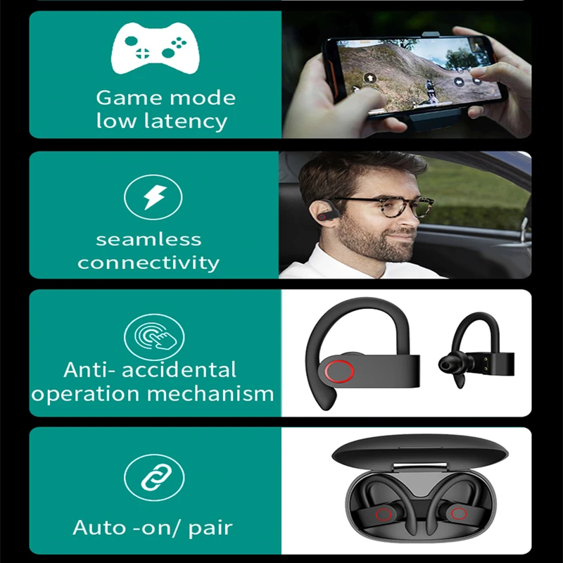 Беспроводные спортивные наушники Bluetooth V5.0 TWS гарнитура стереонаушники с