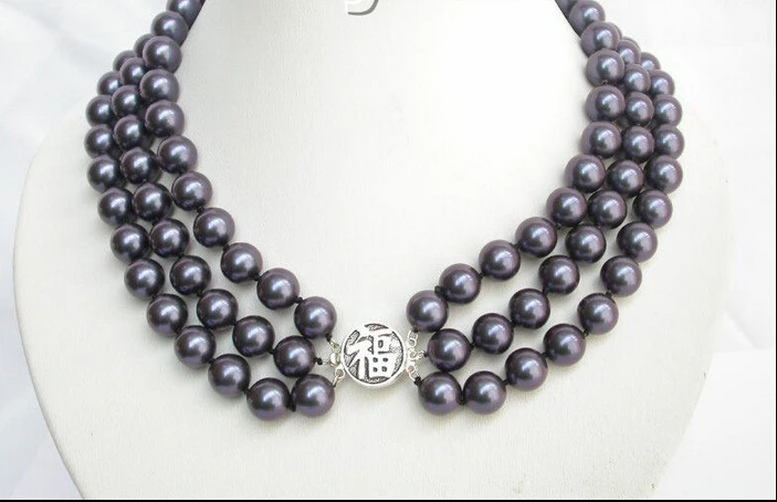 Бесплатная доставка 3row круглый темно синий жемчуг из морской раковины ожерелье