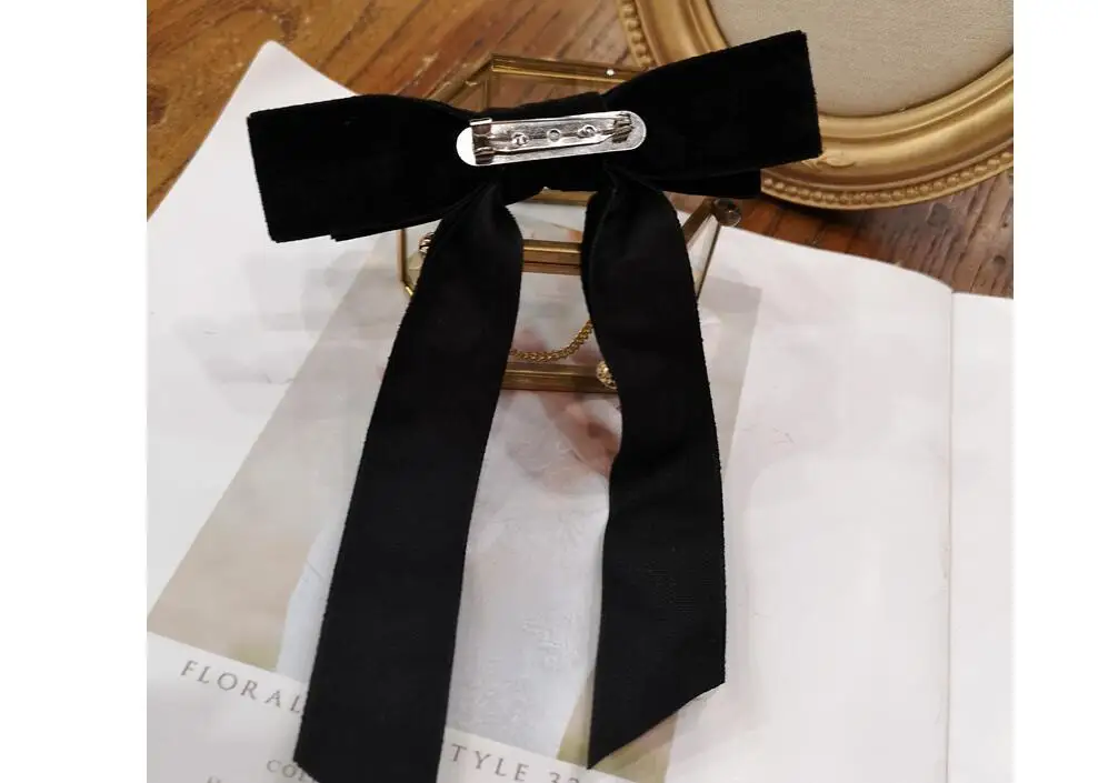 Женская бархатная заколка с черным бантом в стиле ретро |