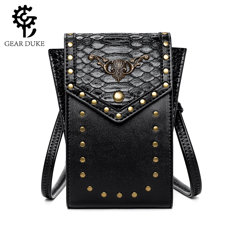 

Steampunk Men's Waist Bag Locomotive Rock And Roll Gothic Small Bag Banquet Diagonal One-Shoulder Coin Purse Female Black