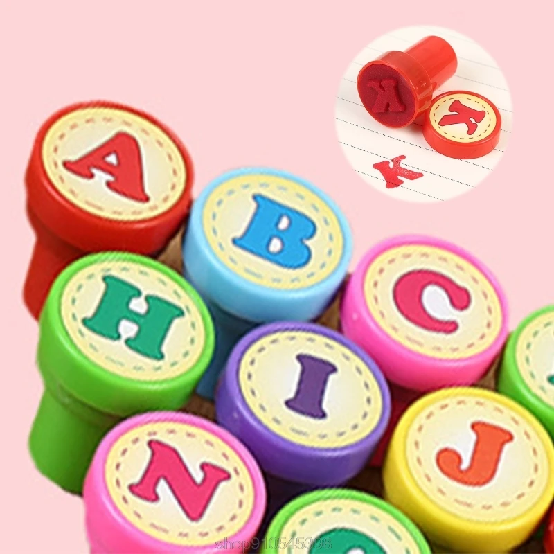 

26 Pcs Alphabets Letters Round Stamp Seal Children Toys Self Inking Scrapbooking Plate Ink Pads Stamper O28 20 Dropshipping