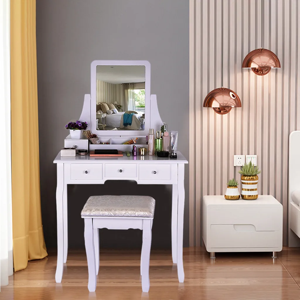 Набор туалетных принадлежностей стол с зеркалом мягкий табурет туалетный столик