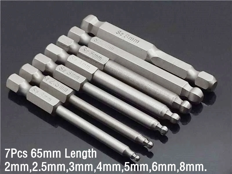 7Pcs 65mm Length 7 шт. или 5 шт. набор шаровые биты S2 стальной шуруповерт сверла отвертка шестигранный, магнитный Сферический 1/" Ручные ремонтные наборы мини-инструменты - Цвет: 7Pcs 65mm Length