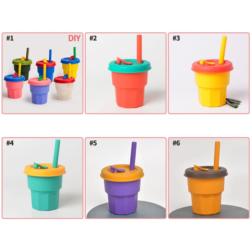 

Korean Ins Style Children Silicone Straw Cup Fall Resistant Girl Water Cups High Temperature Resistant Eco-Friendly Straw Cups