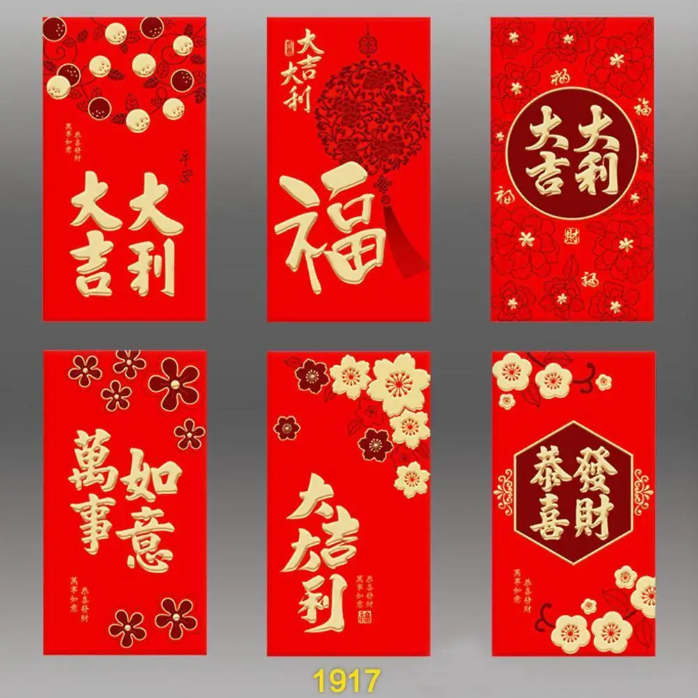 

6 шт. 2022 китайские Новогодние украшения, красный бумажный пакет с тигром, мультяшный бумажный конверт, креативный бумажный конверт HongBao для в...