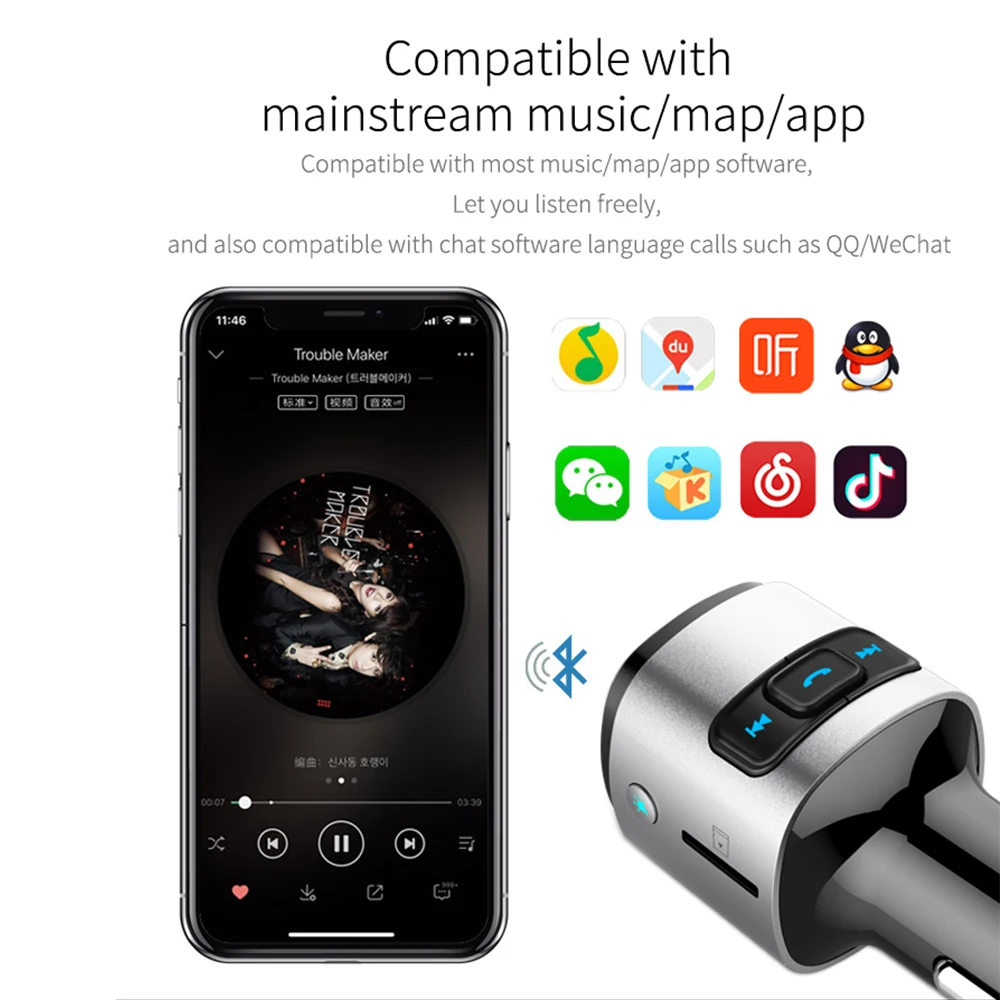 VicTsing Bluetooth 4,2 fm-передатчик QC 3,0 зарядное устройство AUX модулятор беспроводной автомобильный Радио адаптер TF USB MP3 плеер окружающий светильник