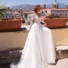 Длинные свадебные платья 2020 А-силуэта с рукавами Кружевная аппликация глубокий вырез свадебное платье до пола романтичное свадебное платье