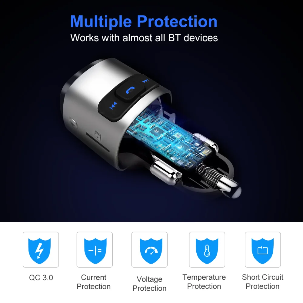 Беспроводной Bluetooth fm-передатчик Громкая связь вызов автомобильное зарядное устройство MP3 плеер для автомобиля два порта usb с быстрым зарядным устройством для смартфонов