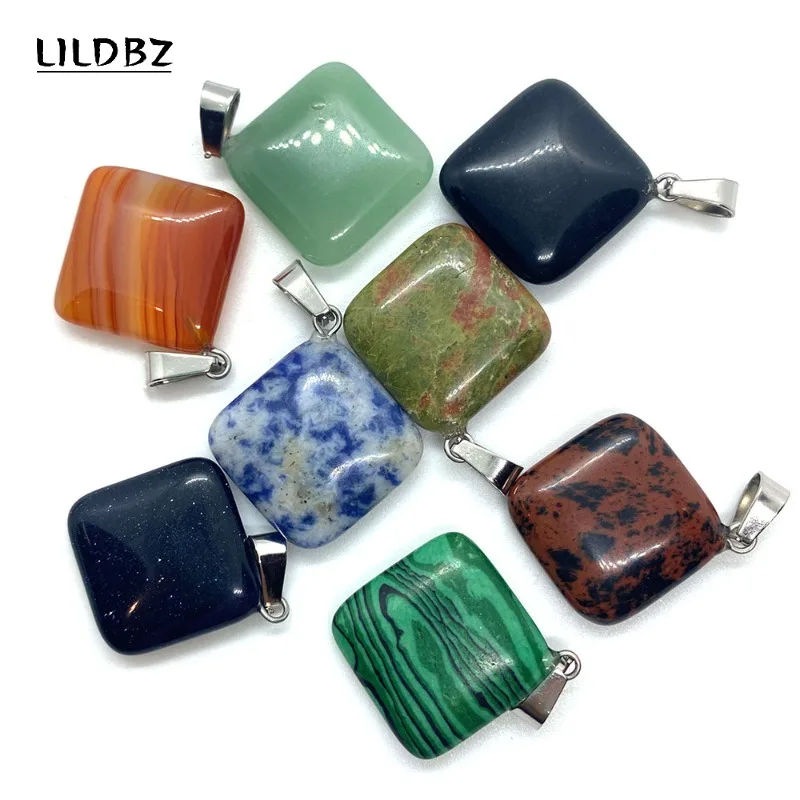 

1pcs Natural Stone Rainbow Stone Malachite Opal Necklace Pendant 24x27mm Rhombus Green Stone Pendant for DIY Earring Accessories