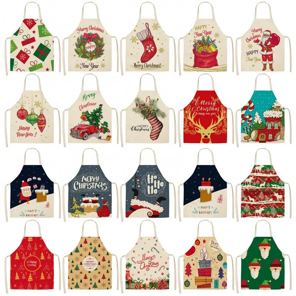 

Linen Christmas Design Santa Claus Home Kitchen Cooking Baking Party Prop Apron Baking Accessories for Women Men Adults Children