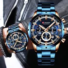 Часы наручные мужские кварцевые с хронографом, брендовые Роскошные деловые, с браслетом из нержавеющей стали, синие
