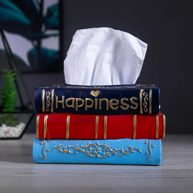 

Home Decoration Vintage Creative Rectangle Book Tissue Box Resin Crafts Napkin Box Study Bedroom Desk Decor Living Room Gift