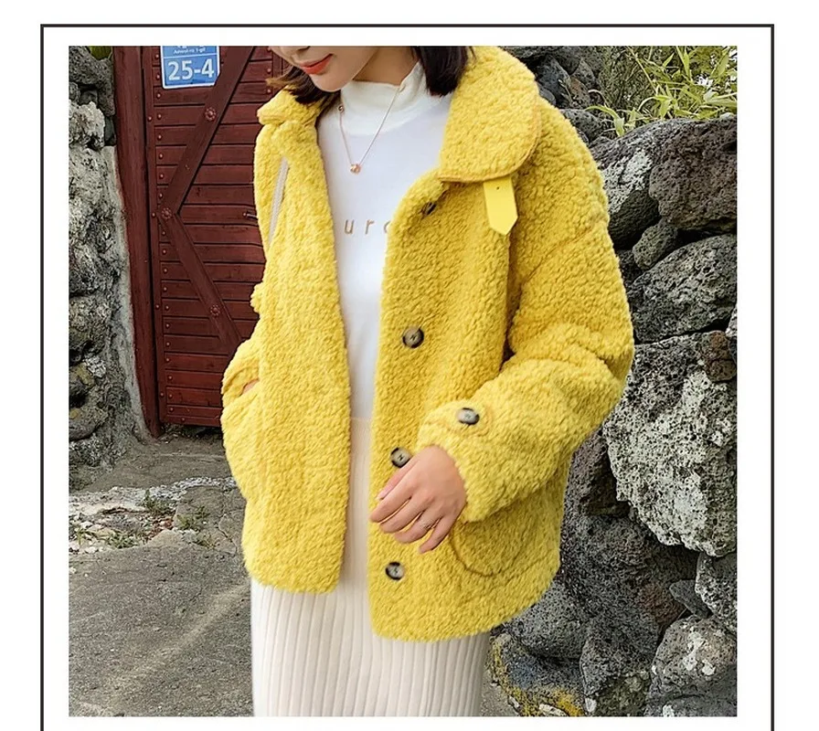 

Winter New Granular Velvet Lalambs Long Sleeve Women Jackets Cotton Overcoat Lamb Hair Cardigan Button Coat Solid Outer Wear