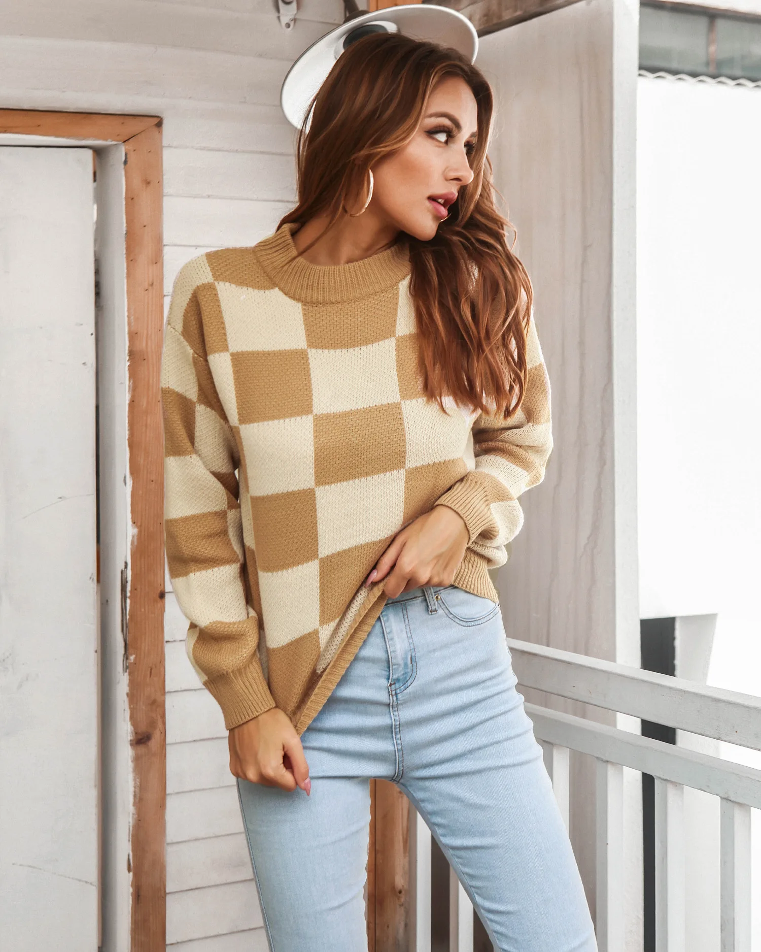 Базовый осенне-зимний вязаный пуловер с геометрическим узором свитер длинным