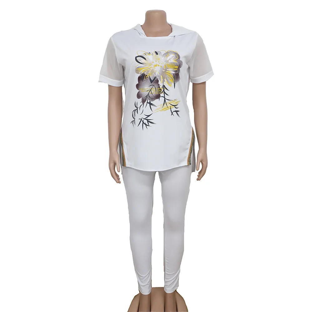 

Indie Flok Women Floral Printing Tracksuits Outfits Plus Size O-neck Short Sleeve T-Shirts High Waist Sport Pants Two Piece Sets