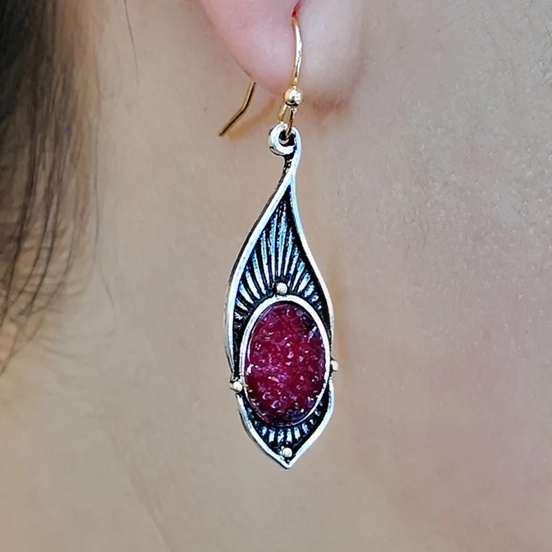 Этнические винтажные резные серьги в виде сосуда Boho древние фиолетовые красные каменная капля Висячие серьги для женщин индийские ювелирные изделия Bijoux O4D290