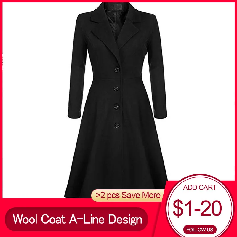 2021 Women Winter Wool Coat Oversized Warm Casual Office Ladies Long Trench Coats Pleated Button Autumn Retro Female Overcoats
