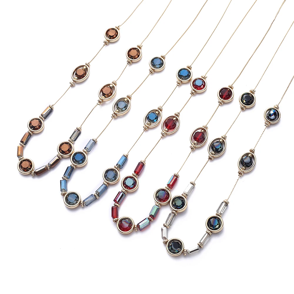 Модное изящное ожерелье из бисера с кристаллами 4 цвета простой стиль позолота