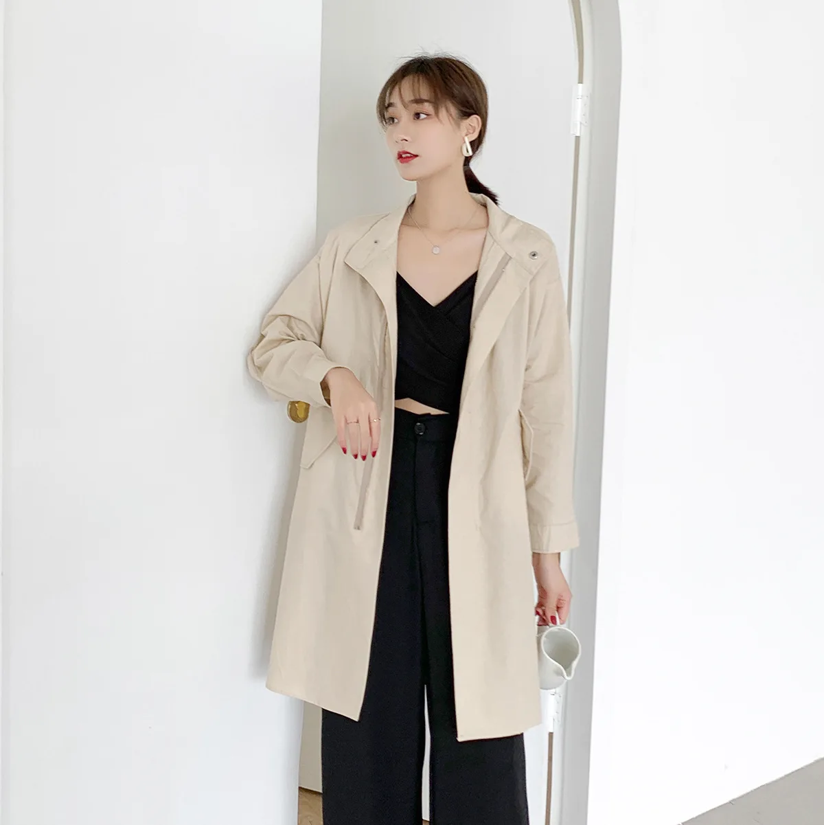 

2021New Fashion Korean Chic Women's Trench Coat Casual Loose Long with Windbreaker Jackets 100% Pure cotton Spring Autumn Cloak