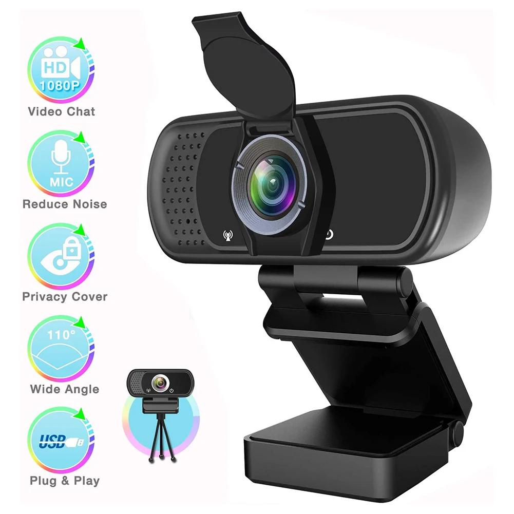 

1080P HD USB Webcam Video Conference Live Streaming Web Camera with Microphone Widescreen Video Work Home Accessories