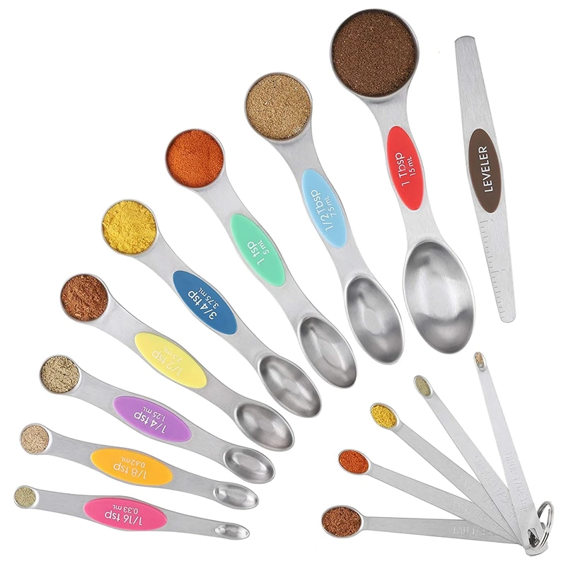 

Measuring Spoons Set,Double Sided Magnetic Measuring Spoon,1 Leveler,5Mini Measuring Spoons,for Dry,Liquid Ingredients
