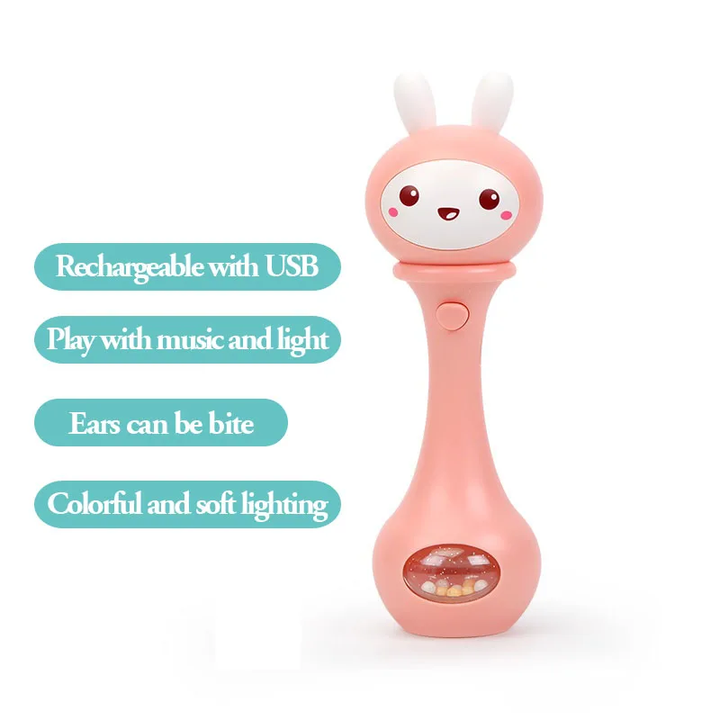 bunny pink Beiens Кролик Детские колокольчики 4 цвета игрушки головоломка музыка и светильник погремушки 6-12 месяцев звук и светильник ритм индукция - Цвет: bunny pink
