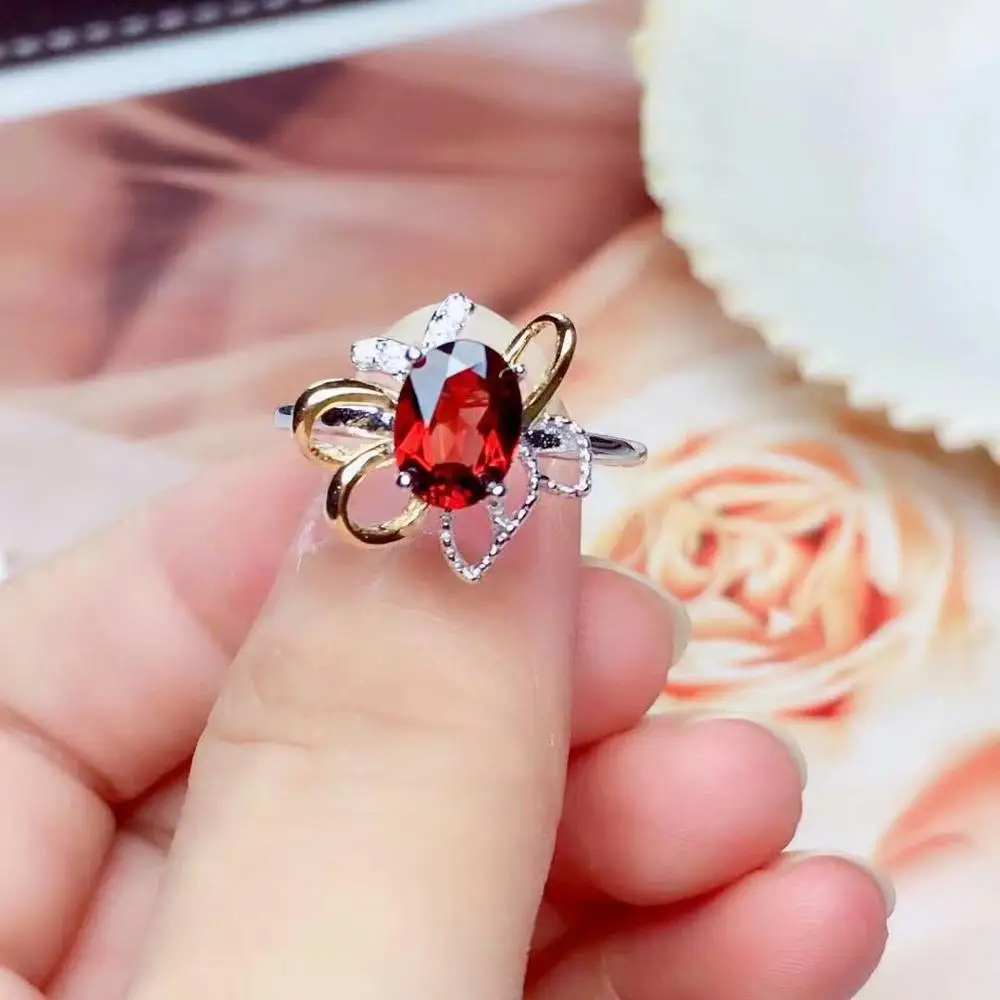 

SHILOVEM 925 silver natural red garnet rings open classic wholesale Fine Jewellery women Christmas gift new 6*8mm mj0608993ags