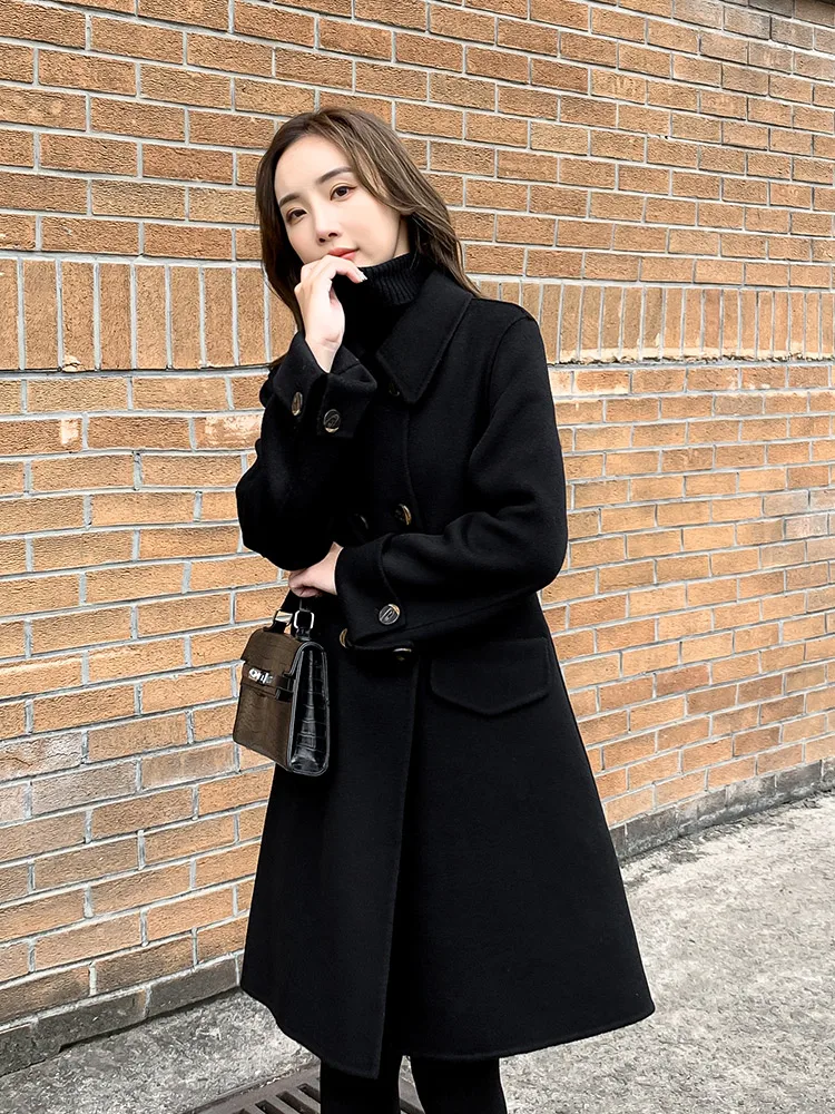 

Двустороннее кашемировое пальто, женская короткая Новинка 2021, популярная Высококачественная осенне-зимняя одежда, маленькое корейское тви...