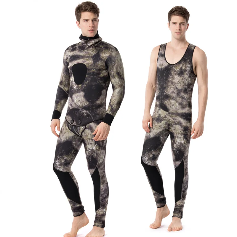 Неопреновый гидрокостюм с капюшоном 7 мм Мужской для подводной охоты полный