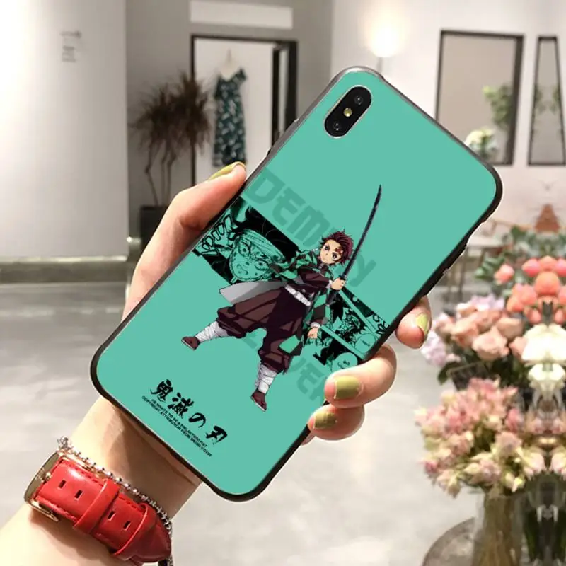 

HTxian 0 Kimetsu no Yaiba Black TPU Soft Rubber Phone Cover for iPhone 11 pro XS MAX 8 7 6 6S Plus X 5 5S SE XR case