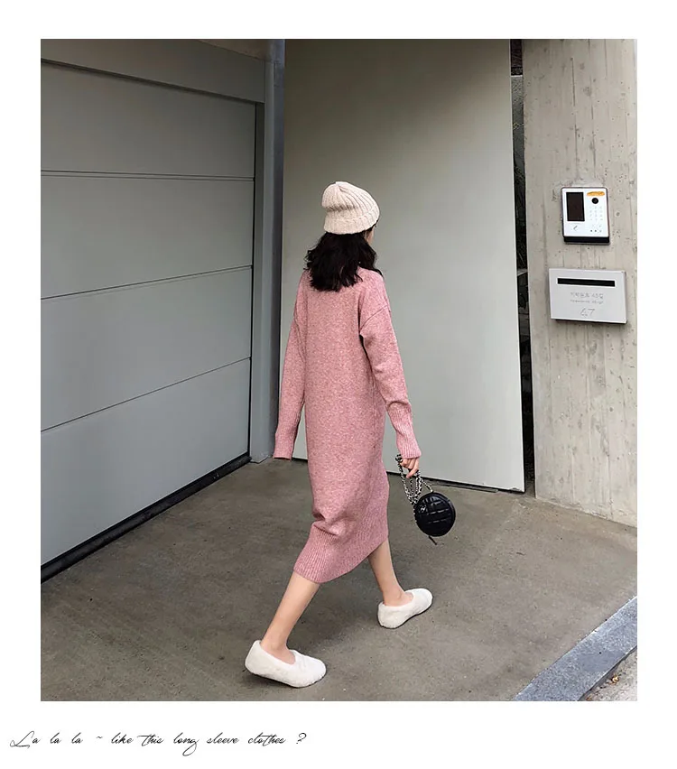 Turtleneck Cashmere Knitted Sweater Dress Women Autumn Spring Noodles Elastic Long Sleeve thick Pullover Winter Dress