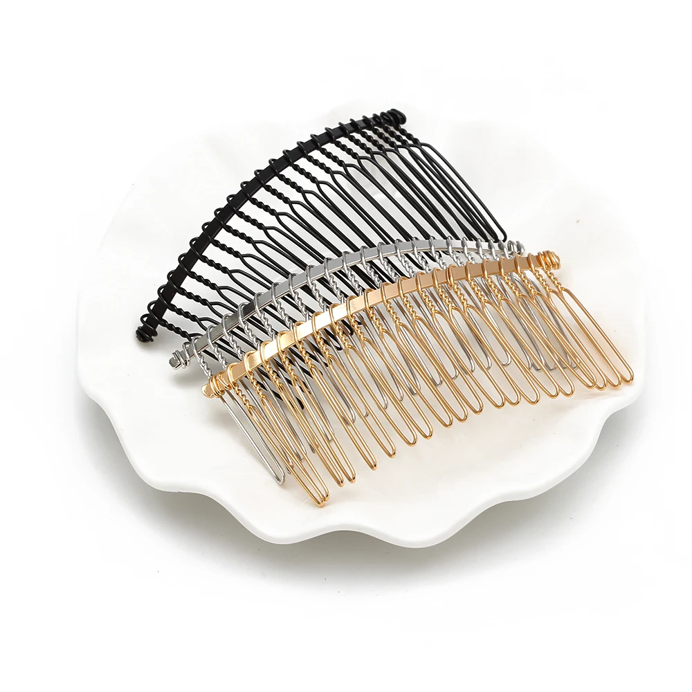 MEIBEADS 10pcs/lot DIY Hair Accessories Hair Supplies Steel Plate Inserted Comb Black Iron Silver 7.5* 3.6cm 20 Teeth UF7559