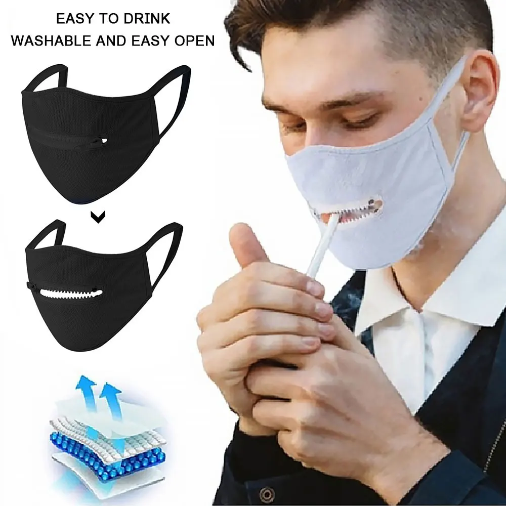 Черная хлопковая маска для губ с застежкой-молнией легко пить Анти-пыль