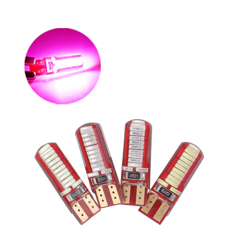 

20Pcs Pink T10 W5W 4014 24SMD LED Canbus Error Free Car Bulbs For 168 192 194 2825 Clearance Lamps License Plate Lights 12V