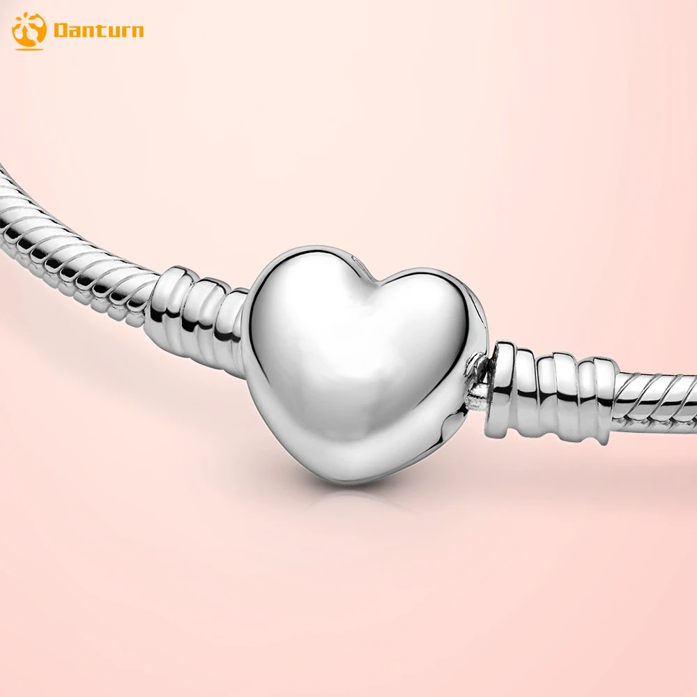 Женский браслет из серебра 925 пробы с застежкой в виде сердца | Украшения и