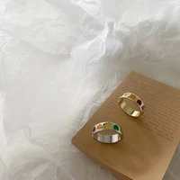 2021 new hot vintage bohemia colorful enamel love heart ring cute simple metal gold silver color rings for women mood ring