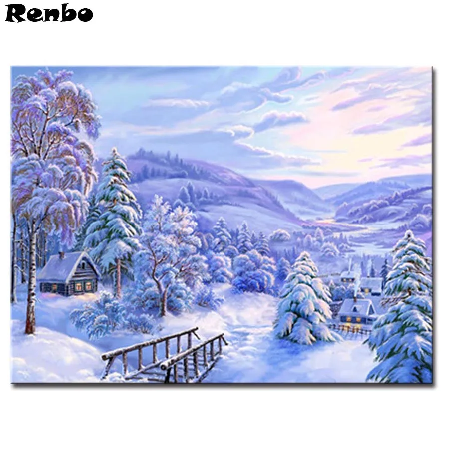 

Алмазная вышивка «сделай сам», зимний Снежный лес 5D iamond, картина, природный пейзаж, Набор для вышивки крестиком, Алмазная мозаика, стразы, Де...