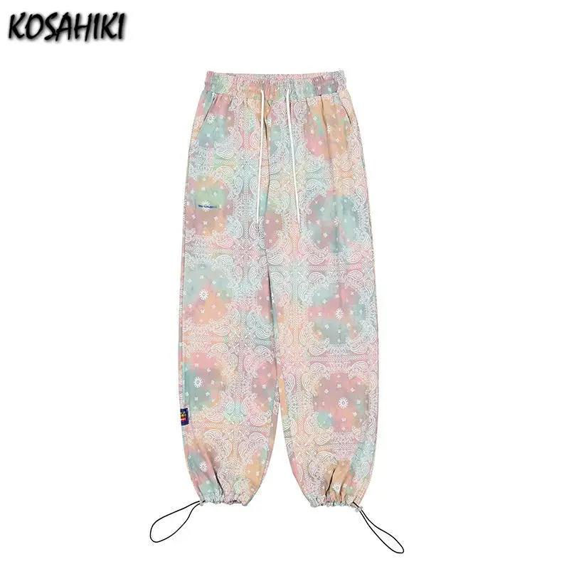 

KOSAHIKI Rainbow Tie Dye Sweatpants Women 2021 Summer Vintage Print Loose Pants Korean Harajuku Capris Streetwear Trousers